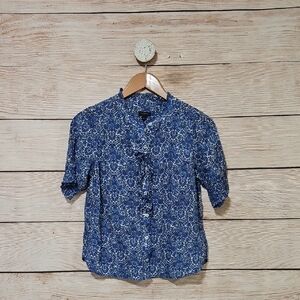 Talbots Petite Blue Floral Button Down Blouse Shirt Small